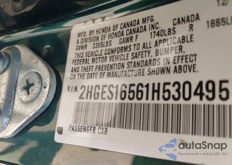 2001 Honda Civic Lx from USA, damaged, VIN 2HGES16561H530495